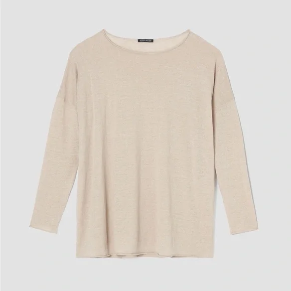 Eileen Fisher | 100% Linen Cream Long Sleeve Top - Picture 1 of 4